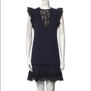 Beautiful Rebecca Taylor Navy Dress with Black Lace Details